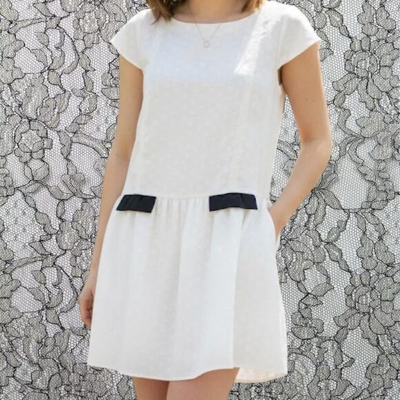 Grey and white bcbg generation drop waist polka dot dress - Picture 1 of 7